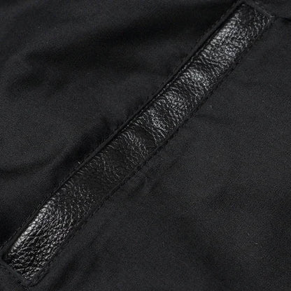 Quilted Leather Motorcycle Jacket with Snap Collar and Zip Pockets for Men