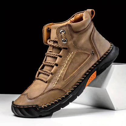 Mens Waterproof Leather Hiking Boots with Arch Support and Wide Toe Box