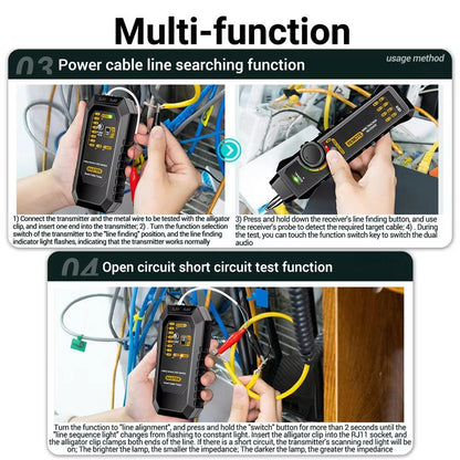 Network Cable Tester with Transmitter Receiver and LED Flashlight