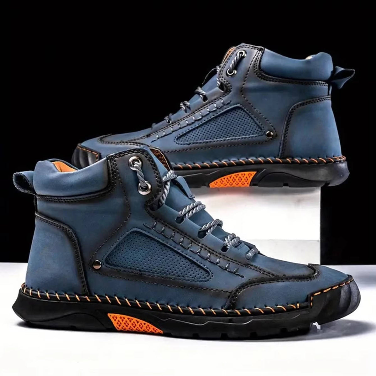 Mens Waterproof Leather Hiking Boots with Arch Support and Wide Toe Box