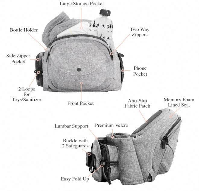 Original Hip Seat Baby Carrier, Lightweight Toddler Carrier with Storage for Babies Up to 45 lbs