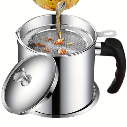 Modern Kitchen Oil Dispenser, Stainless Steel Oil Pot with Filter Tray and Lid, Bacon Grease Container for Cooking Oil Storage