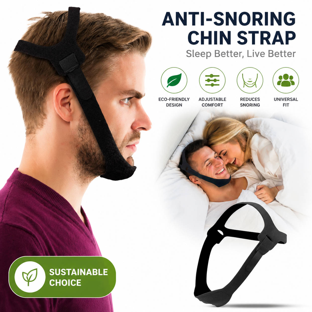 Snore Stopper Anti Snoring Chin Strap, Adjustable Chin Strap for Sleeping and CPAP Users, Stop Snoring Solution