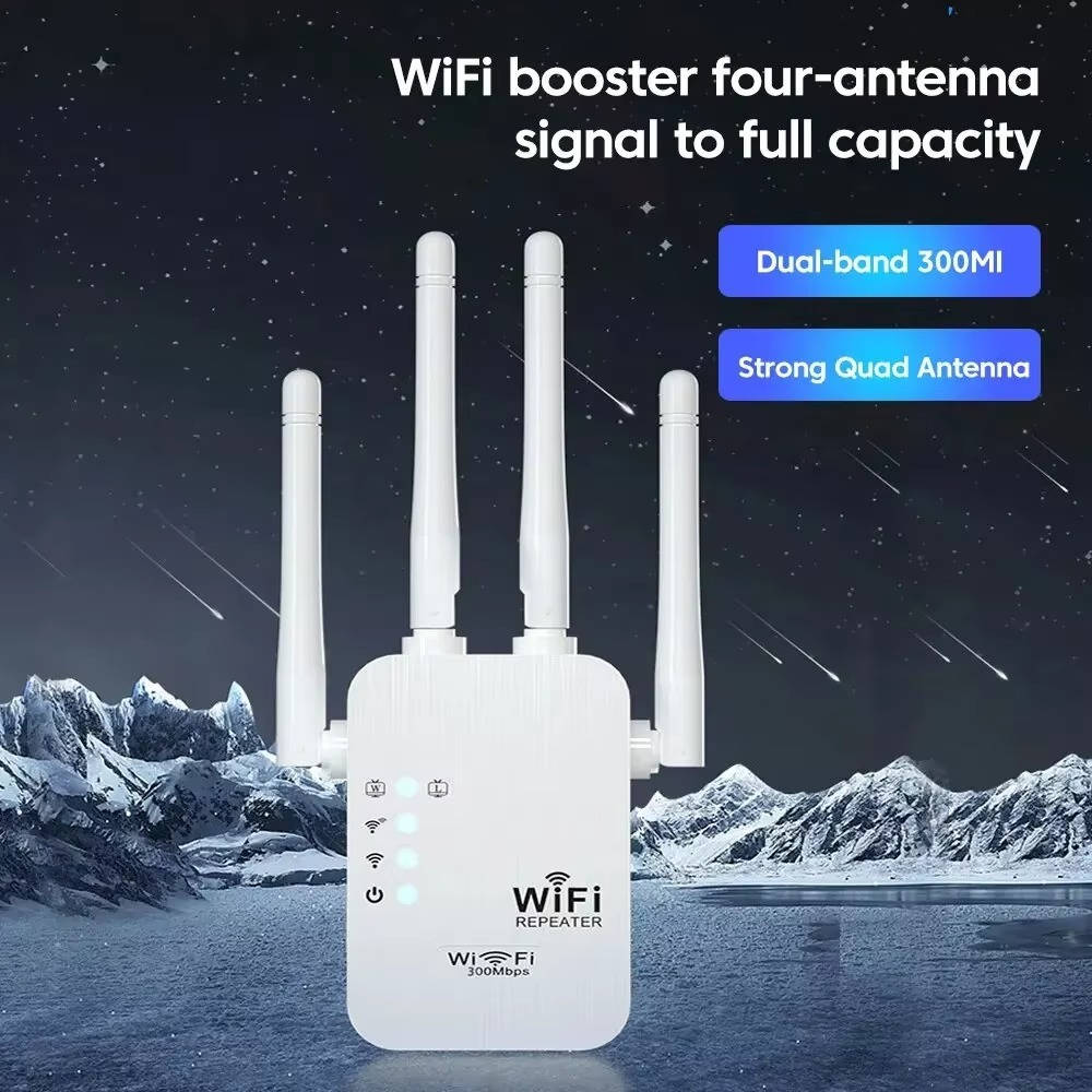 Wifi Extender Signal Booster, 300Mbps/1200Mbps Dual Band Repeater with Ethernet Port, 4 Antennas for Whole Home Coverage
