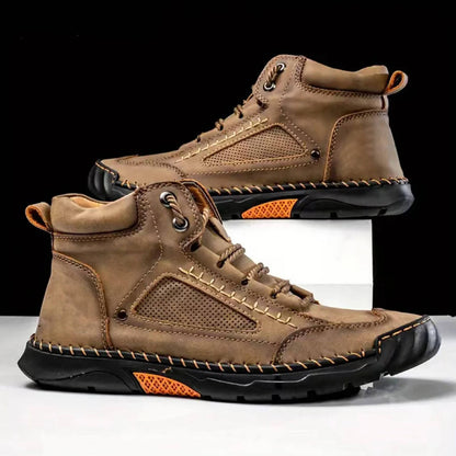 Mens Waterproof Leather Hiking Boots with Arch Support and Wide Toe Box