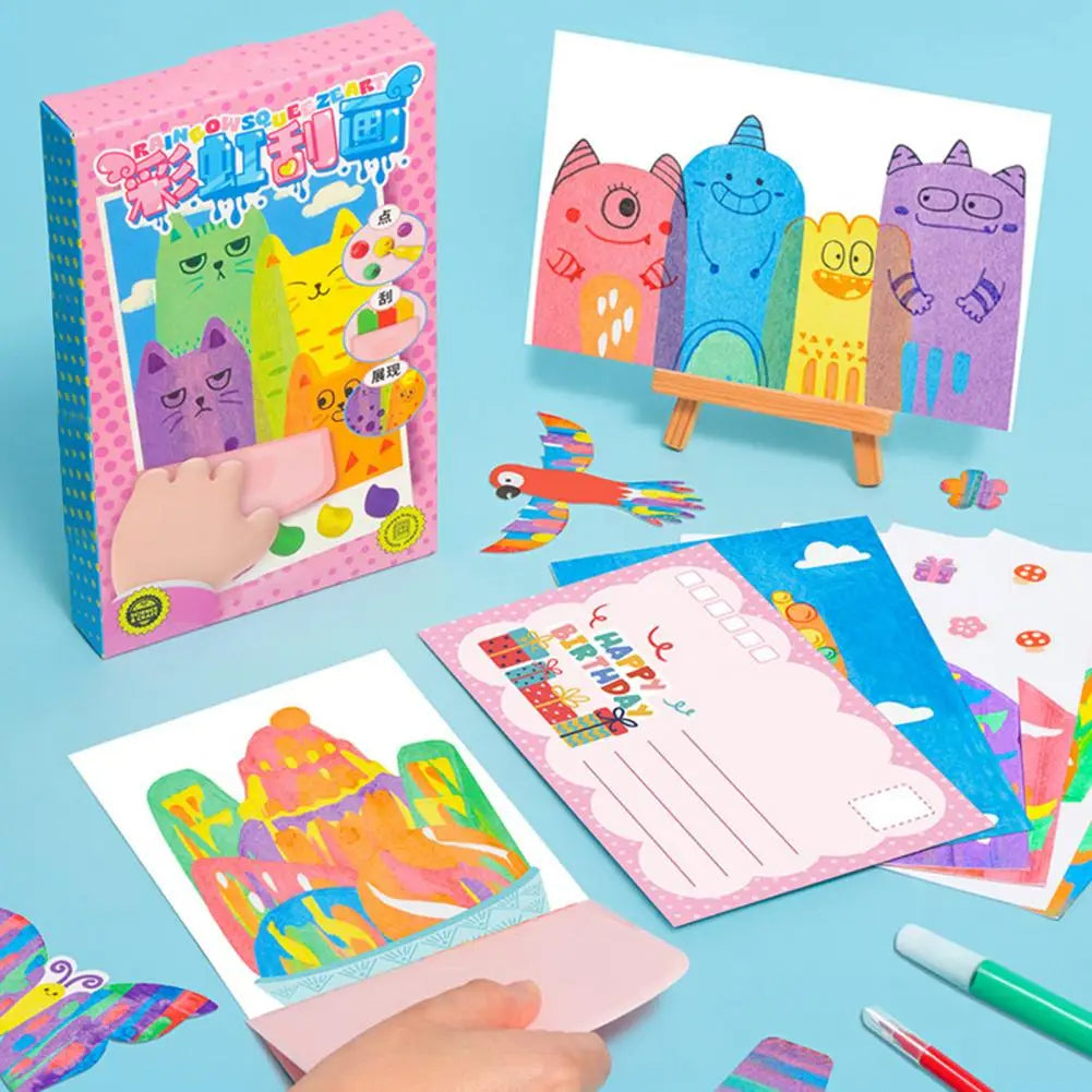 Squeegee Painting Kit with Watercolor Pens and Stickers for Kids