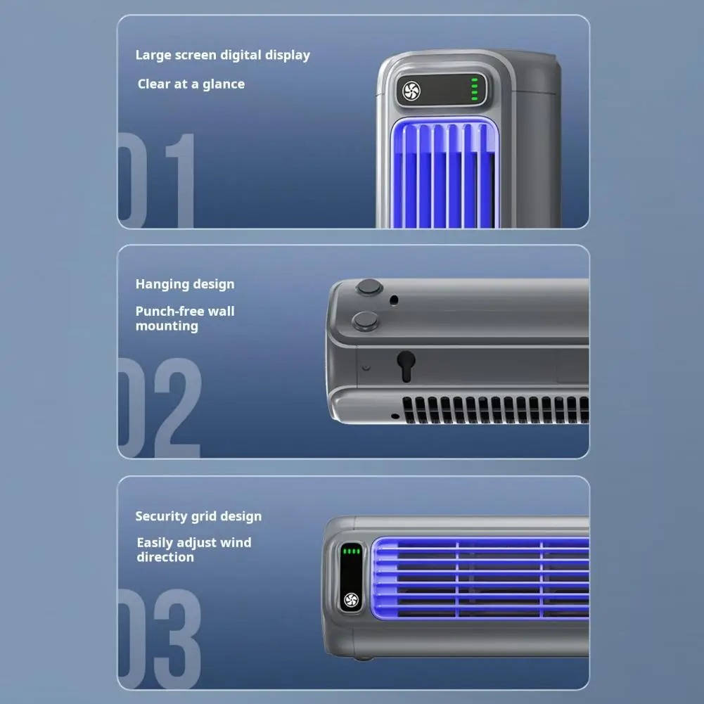 Portable Air Conditioner Cooler, Desktop & Wall Mount Non Drilling Circulating Fan AC Unit, 2000mAh Battery, 3 Speed Adjustable Quiet Cooling