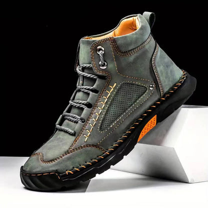 Mens Waterproof Leather Hiking Boots with Arch Support and Wide Toe Box