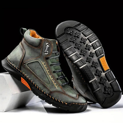 Mens Waterproof Leather Hiking Boots with Arch Support and Wide Toe Box
