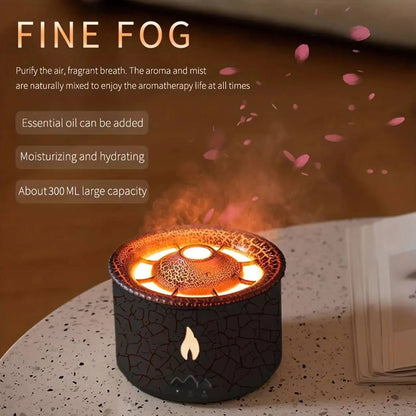 Portable Aromatherapy Oil Diffuser with Night Light, Simulated Volcano Design