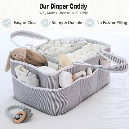 Large Baby Diaper Caddy Organizer Tote Bag, Nursery Storage Basket & Portable Car Caddy For Newborn