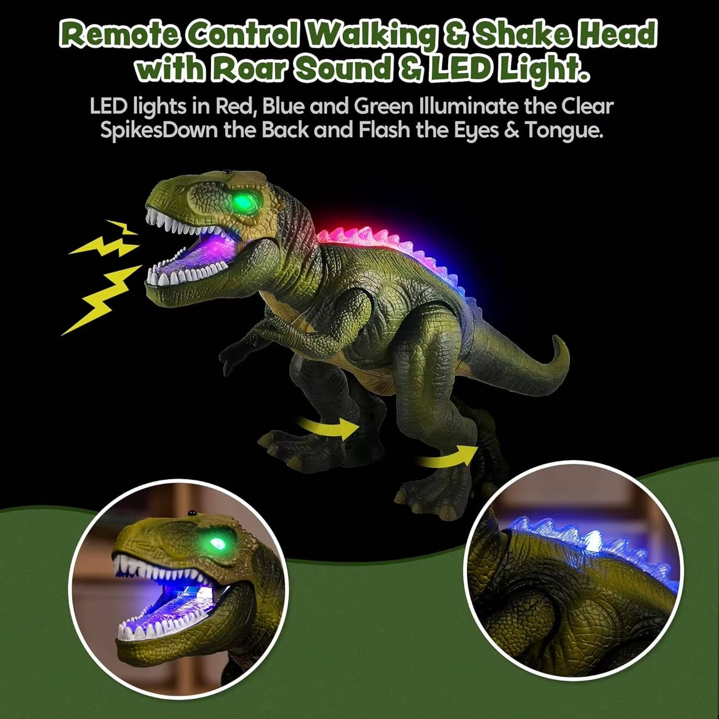 Remote Control T Rex Dinosaur Toy with Mist Spray & Roaring Sounds, Large Rc Dino with Led Lights