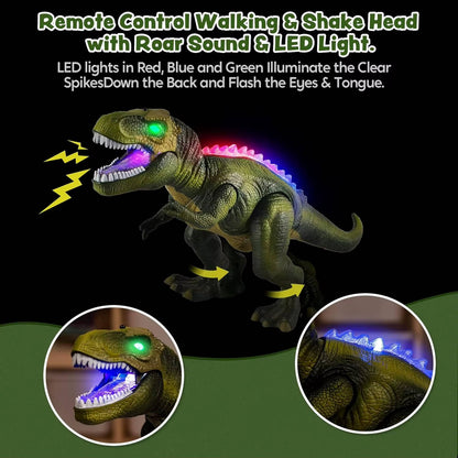Remote Control T Rex Dinosaur Toy with Mist Spray & Roaring Sounds, Large Rc Dino with Led Lights