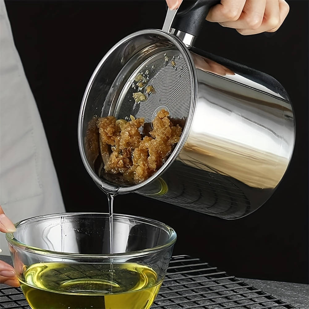 Modern Kitchen Oil Dispenser, Stainless Steel Oil Pot with Filter Tray and Lid, Bacon Grease Container for Cooking Oil Storage