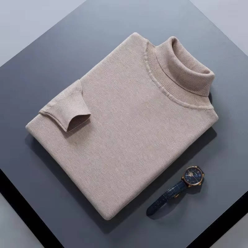 Mens Cashmere Turtleneck Sweater with Slim Fit and Ribbed Cuffs