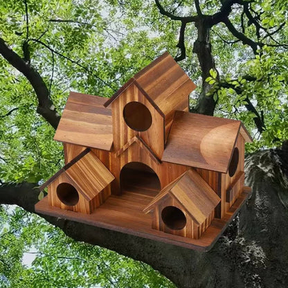 Natural Wooden Bird House, Hanging Bird Feeder Villa for Outdoor Garden & Yard, Decorative Wild Bird Nest
