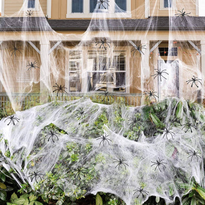 1400 SQFT Halloween Spider Webs, Super Stretchy Cobwebs with 150 Fake Spiders for Indoor and Outdoor Halloween Decor