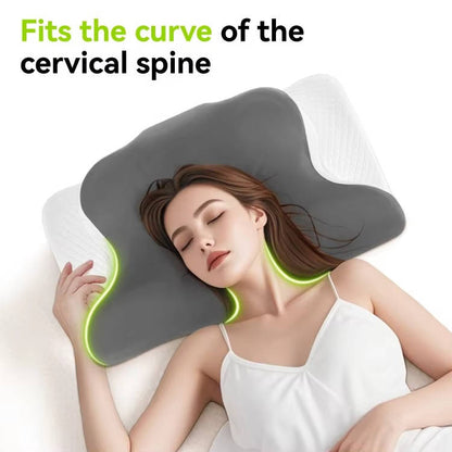 Cervical Memory Foam Neck Pillow, Ergonomic Cooling Support for Side & Back Sleepers with Adjustable Ice Silk Case