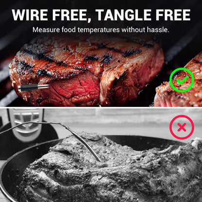 Wireless Meat Thermometer with App Control, Bluetooth 5.2, Long Range, IP68 Waterproof, Probe for BBQ Smoker Grill Oven