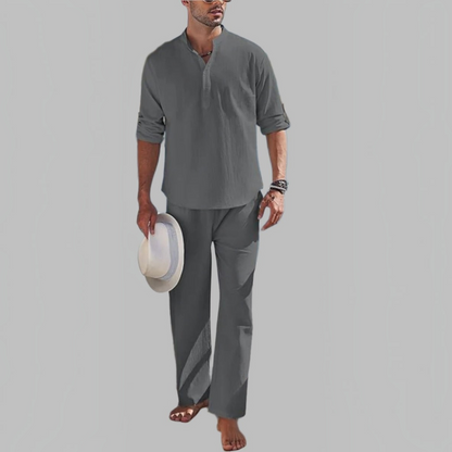 Mens Short Sleeve Button Shirt and Elastic Waist Shorts Set