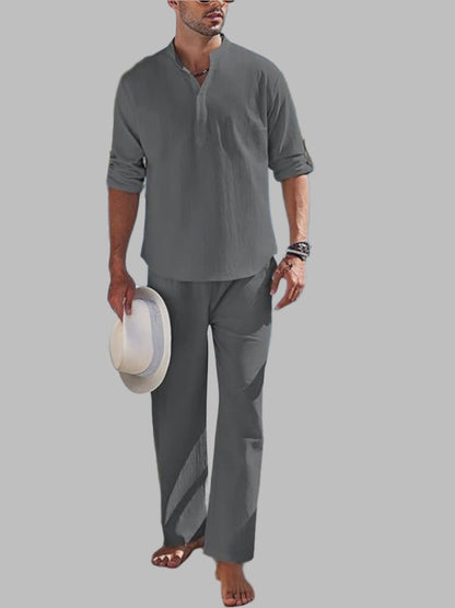 Men's Short Sleeve Button Shirt and Elastic Waist Shorts Set