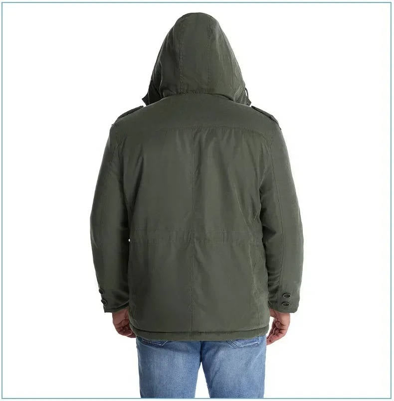 Insulated Hooded Parka with Sherpa Lining and Six Pockets for Men