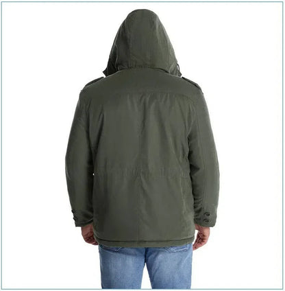 Insulated Hooded Parka with Sherpa Lining and Six Pockets for Men
