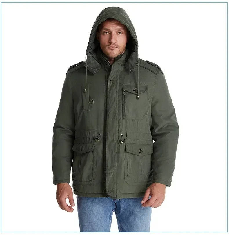Insulated Hooded Parka with Sherpa Lining and Six Pockets for Men