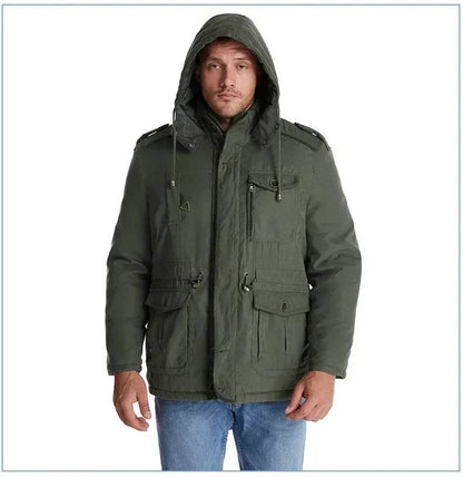 Insulated Hooded Parka with Sherpa Lining and Six Pockets for Men