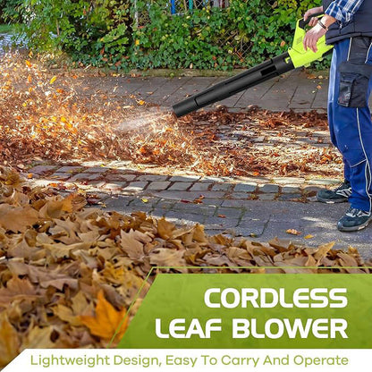 Cordless Leaf Blower, 450 CFM Electric Leaf Blower with 2 Batteries and Charger, 2 Speed Modes for Lawn Patio and Dust Cleaning