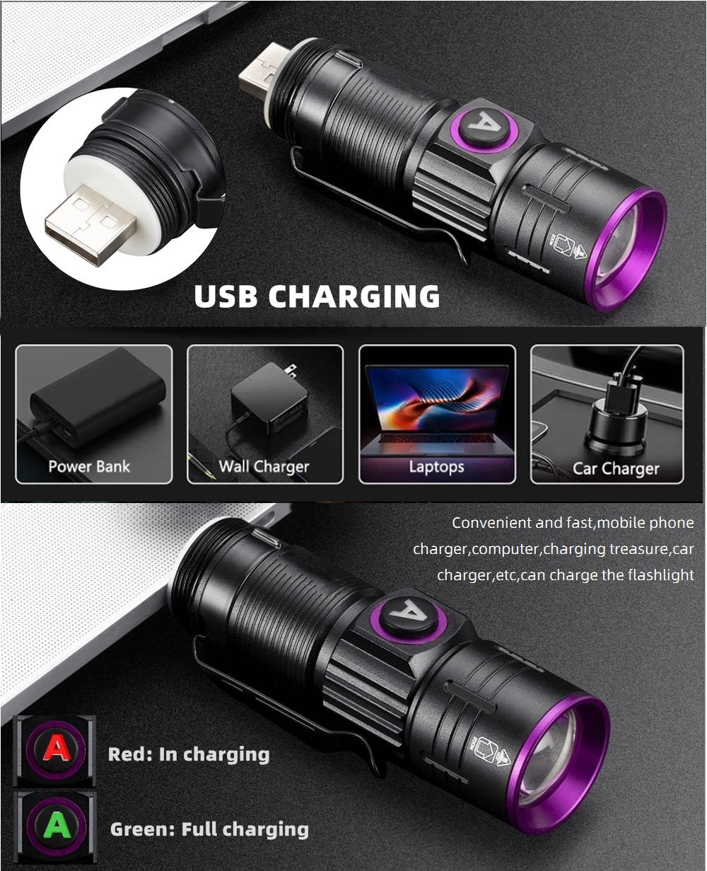 UV Flashlight, USB Rechargeable Ultraviolet Black Light for Pet Urine, Stain, Ore & Fluorescent Detection