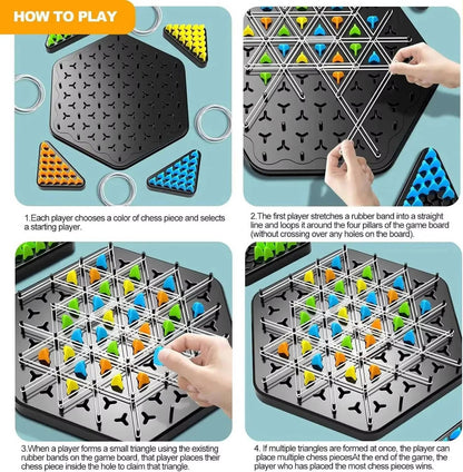 Triangle Peg and Rubber Band Strategy Board Game with Color Pieces for Family Game Night