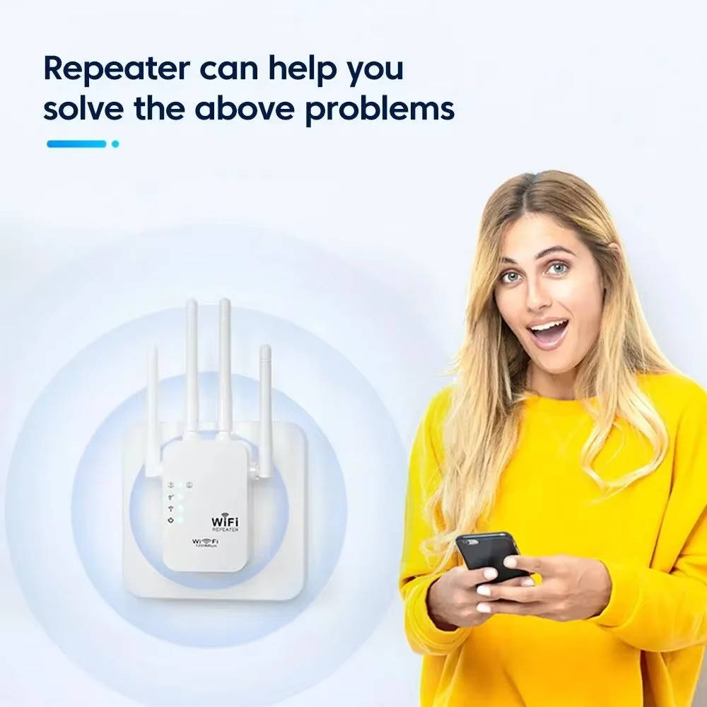 Wifi Extender Signal Booster, 300Mbps/1200Mbps Dual Band Repeater with Ethernet Port, 4 Antennas for Whole Home Coverage