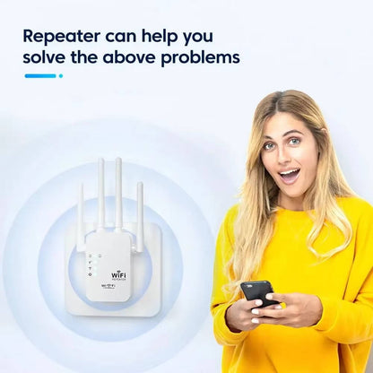 Wifi Extender Signal Booster, 300Mbps/1200Mbps Dual Band Repeater with Ethernet Port, 4 Antennas for Whole Home Coverage