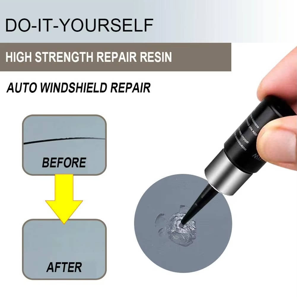 Glass Crack Repair Kit with Adhesive Formula and Curing Strip for 12in Damage