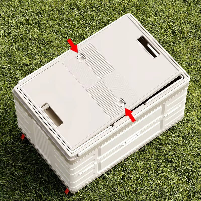 Portable Collapsible Outdoor Storage Box for Camping, Picnic & Garden, Foldable Rolling Cart with 360° Wheels & Wood Lid
