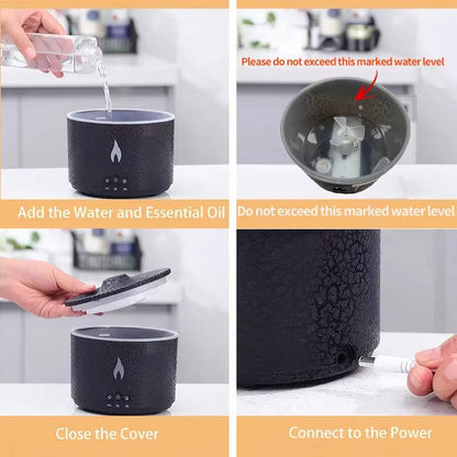 Portable Aromatherapy Oil Diffuser with Night Light, Simulated Volcano Design
