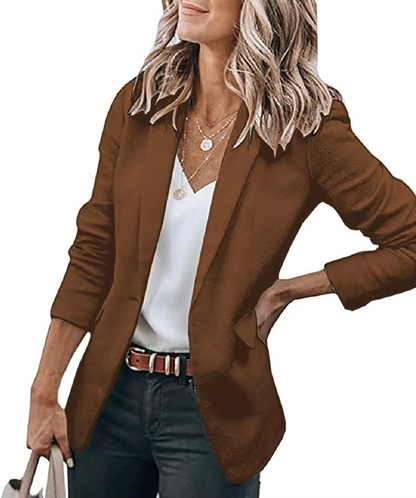 Womens Casual Open Front Blazer, Long Sleeve Work Office Suit Jacket with Lapel Collar, Fitted Professional Blazer with Pockets