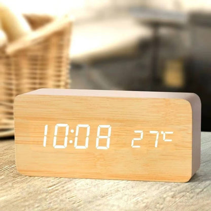 Wooden Digital Alarm Clock With Sound Control & Digital Display