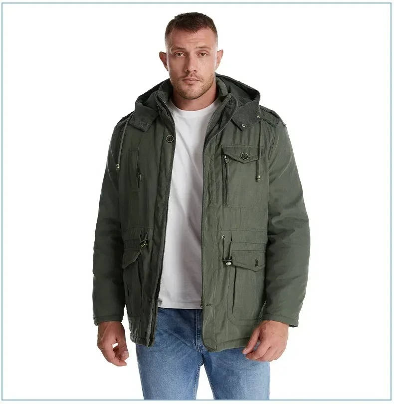 Insulated Hooded Parka with Sherpa Lining and Six Pockets for Men