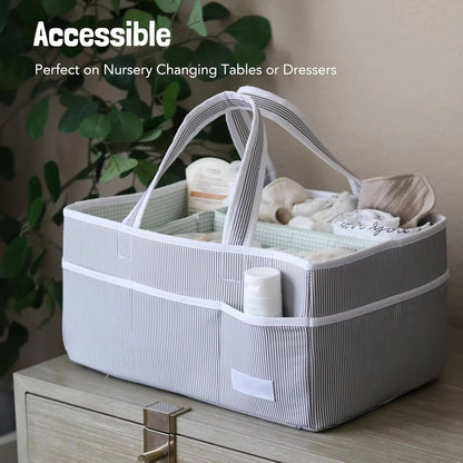 Large Baby Diaper Caddy Organizer Tote Bag, Nursery Storage Basket & Portable Car Caddy For Newborn