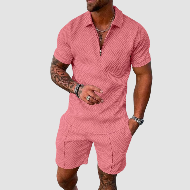 Men's Polo Shirt and Shorts Set with Moisture Wicking, Machine Washable
