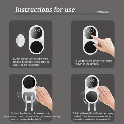UV Toothbrush Sterilizer & Holder, Wall Mount Automatic Induction Sanitizer, Touchless Bathroom Organizer for Electric & Manual Brushes
