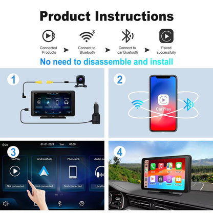 Wireless Carplay Screen Portable, 7 Inch, Touchscreen, Iphone Android Compatible