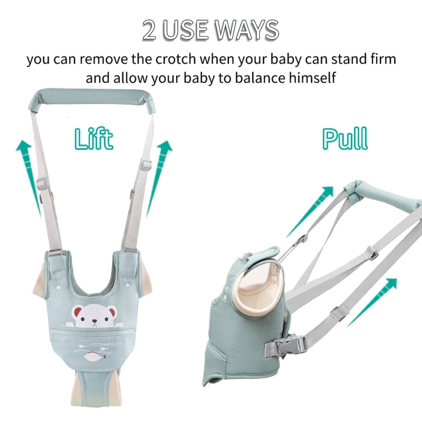 Baby Walking Harness, Adjustable Toddler Walker Assistant Belt with Detachable Crotch for 9 to 24 Months