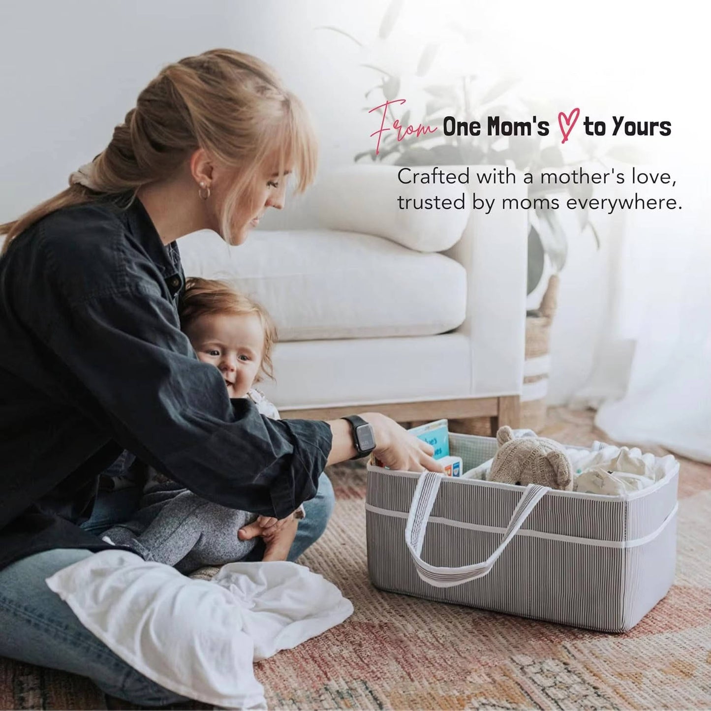 Large Baby Diaper Caddy Organizer Tote Bag, Nursery Storage Basket & Portable Car Caddy For Newborn