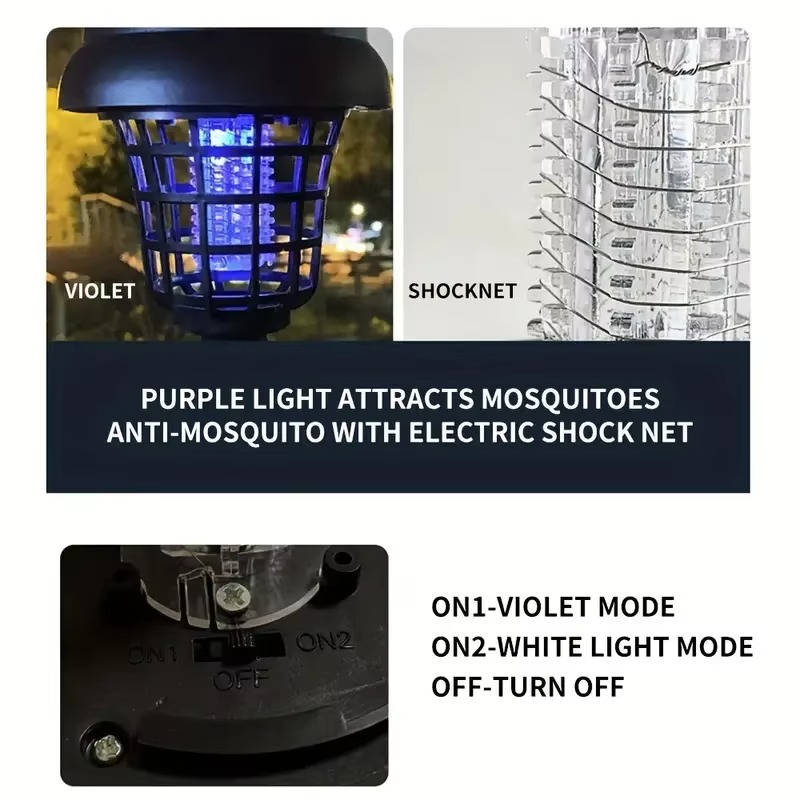 4 Pack Solar Bug Zapper & Mosquito Trap Lamp for Patios, Backyards & Outdoor Comfort, Gnats, Flies, Insects