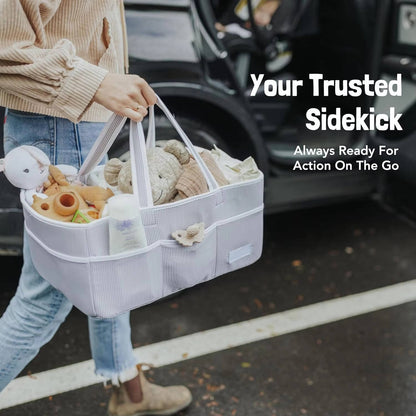 Large Baby Diaper Caddy Organizer Tote Bag, Nursery Storage Basket & Portable Car Caddy For Newborn