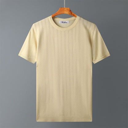 Mens Fine Gauge Ribbed Crewneck Shirt with Flat Seams and Tailored Fit