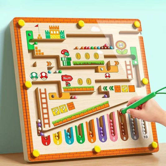 Kids Magnetic Maze Puzzle Board, Wooden Color Sorting Toy with Pen Montessori, Ages 3+